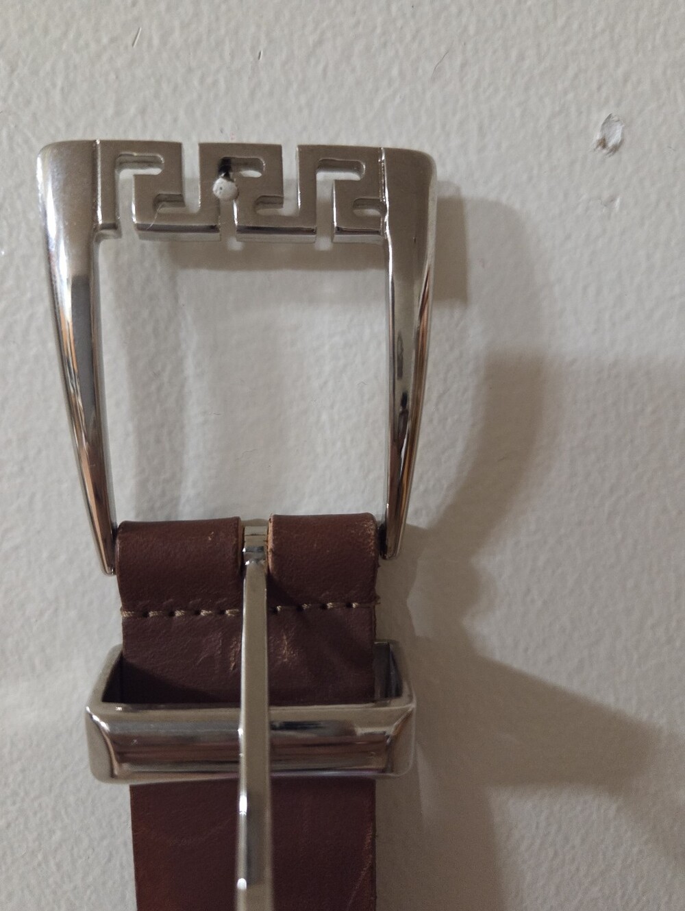 Versace Brown Leather Belt with Silver Tone Buckle